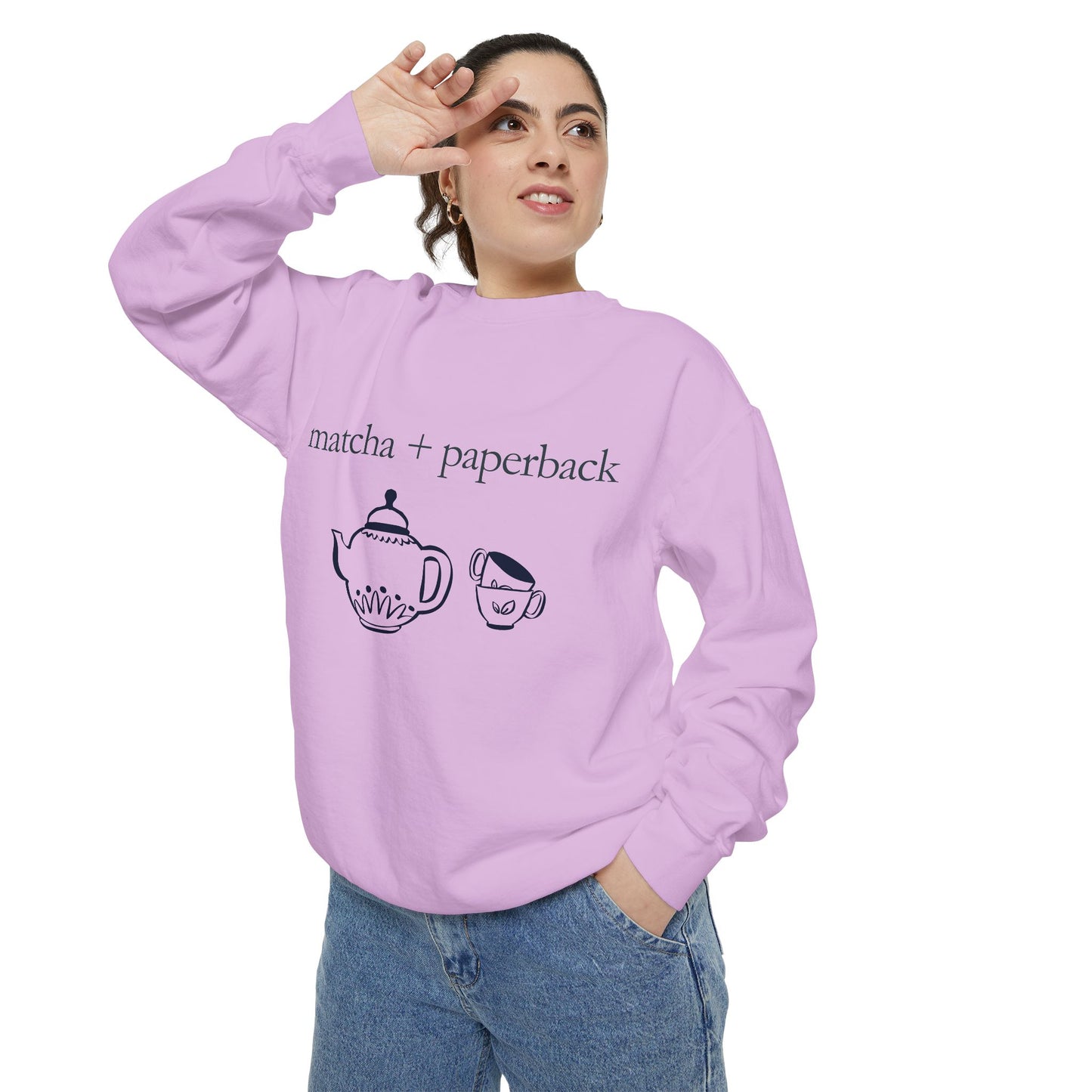 Matcha & Paperback Sweatshirt - Cozy Gift for Book Lovers, Perfect for Fall, Winter, Reading, Tea Enthusiasts, Casual Outfit