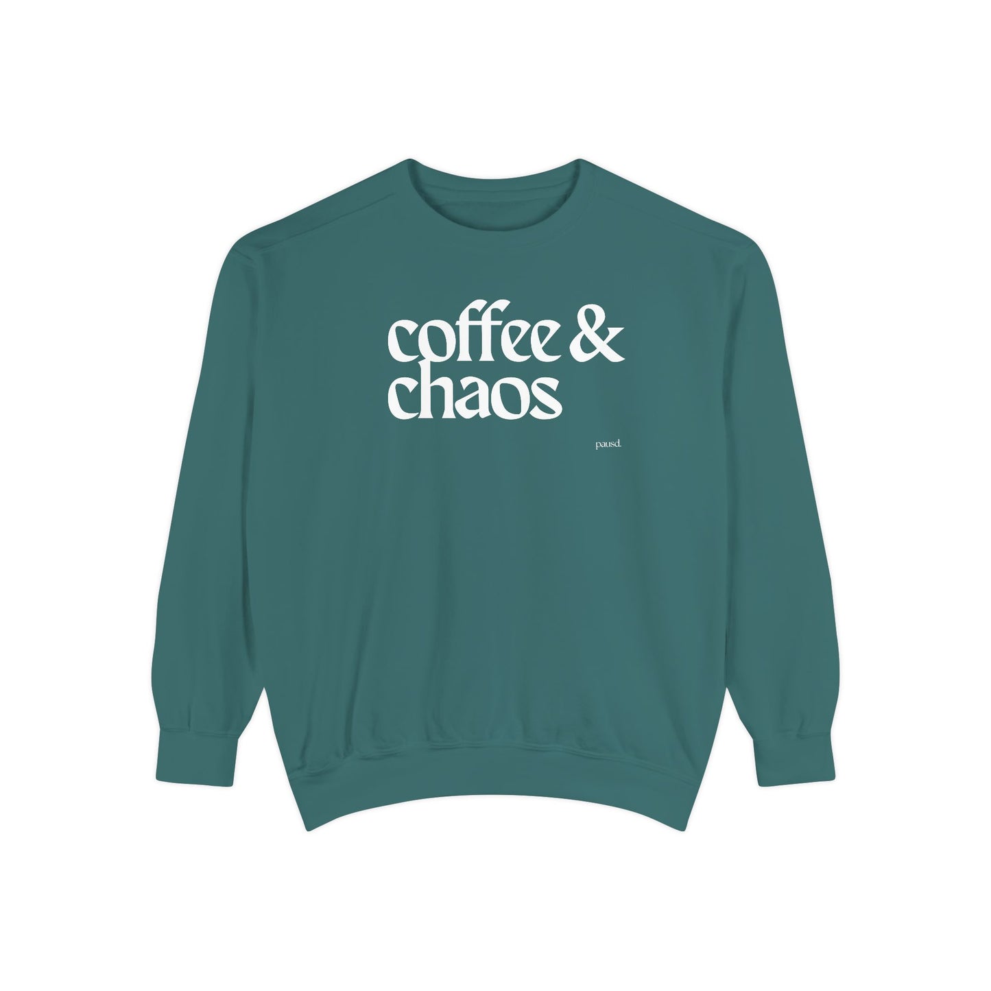 coffee and chaos in white | Unisex Garment-Dyed Sweatshirt