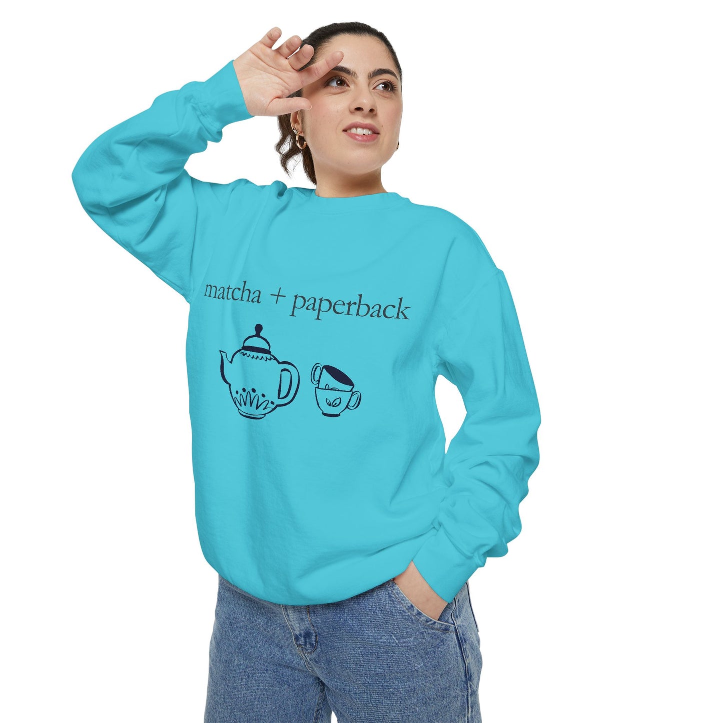 Matcha & Paperback Sweatshirt - Cozy Gift for Book Lovers, Perfect for Fall, Winter, Reading, Tea Enthusiasts, Casual Outfit