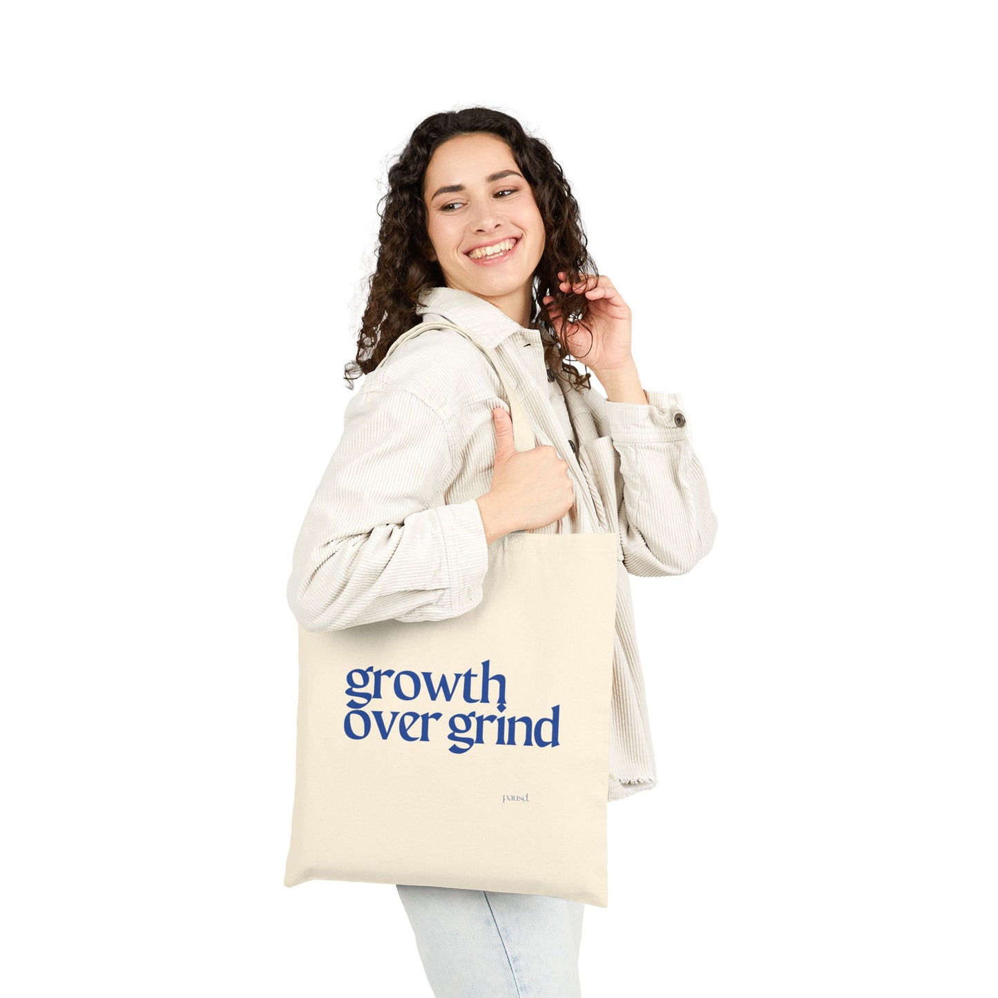 Growth Over Grind  (Blue) Tote Bag, Eco-Friendly Tote, Reusable Grocery Bag, Motivational Canvas Bag, Gift for Her, Everyday Carryall