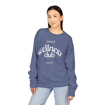 pausd Wellness Club in white Crewneck Sweatshirt | Unisex ComfortWash | Perfect for Self-Care Days, Casual Outfits, Gift for Friends