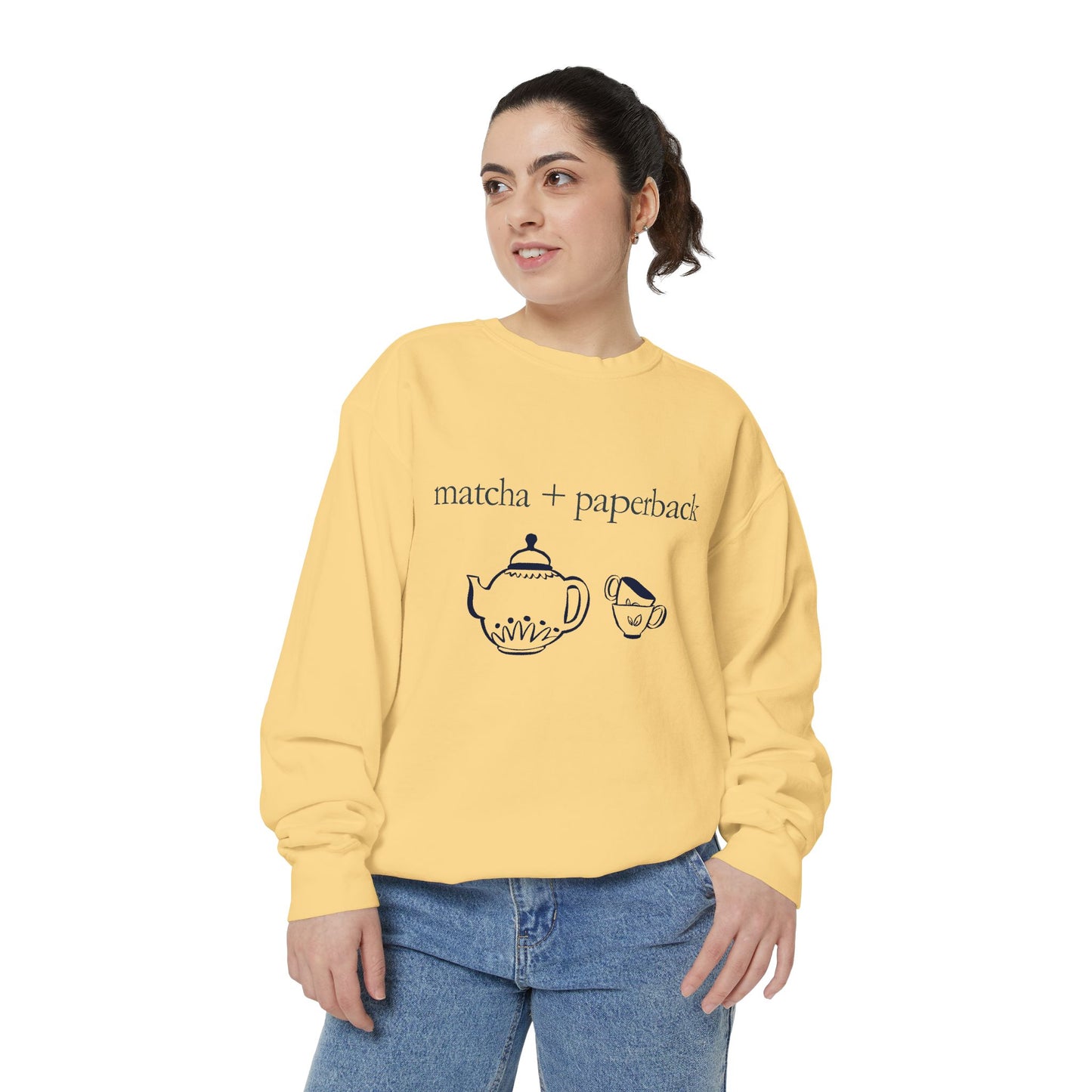 Matcha & Paperback Sweatshirt - Cozy Gift for Book Lovers, Perfect for Fall, Winter, Reading, Tea Enthusiasts, Casual Outfit