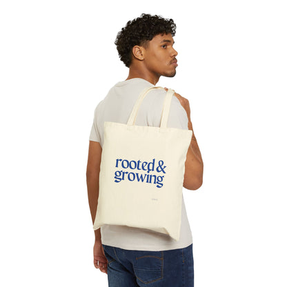 Rooted and Growing Cotton Canvas Tote Bag - Perfect for Everyday Use, Gift for Book Lovers, Eco-Friendly Tote, Casual Style, Motivational