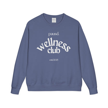 pausd Wellness Club in white Crewneck Sweatshirt | Unisex ComfortWash | Perfect for Self-Care Days, Casual Outfits, Gift for Friends
