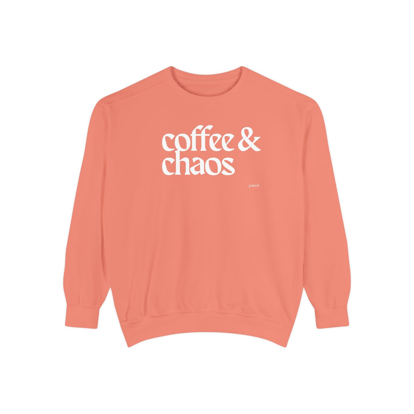 coffee and chaos in white | Unisex Garment-Dyed Sweatshirt