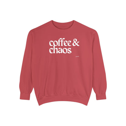 coffee and chaos in white | Unisex Garment-Dyed Sweatshirt