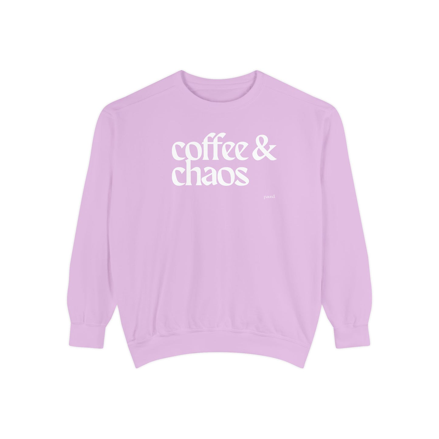 coffee and chaos in white | Unisex Garment-Dyed Sweatshirt