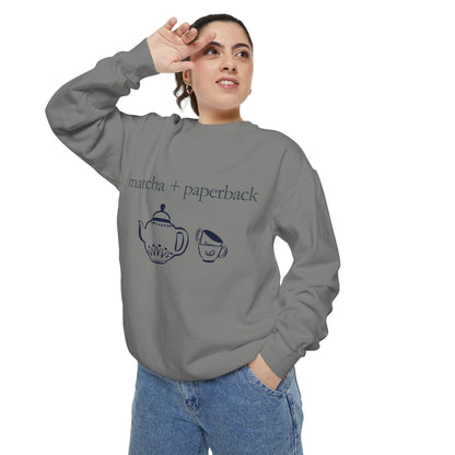 Matcha & Paperback Sweatshirt - Cozy Gift for Book Lovers, Perfect for Fall, Winter, Reading, Tea Enthusiasts, Casual Outfit