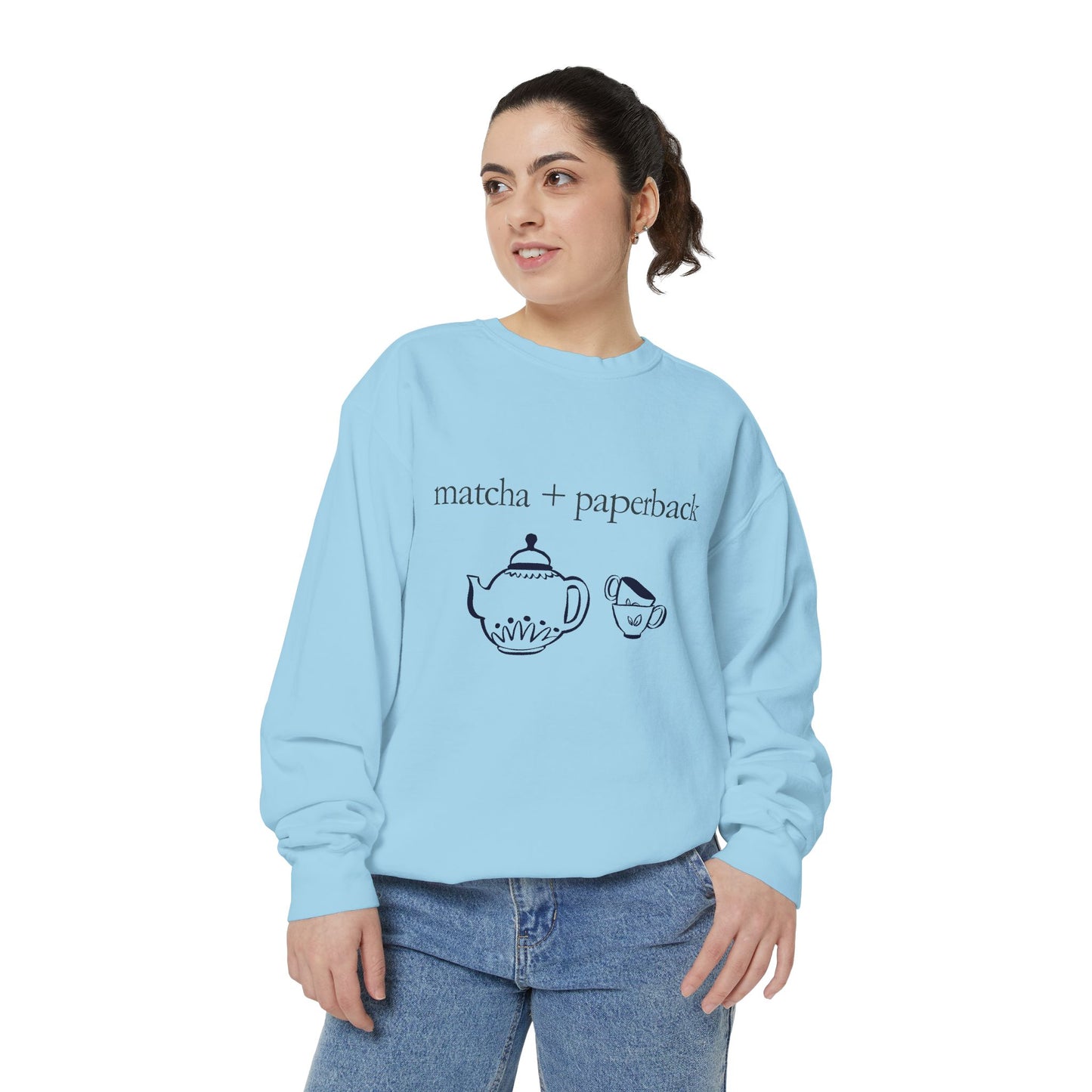 Matcha & Paperback Sweatshirt - Cozy Gift for Book Lovers, Perfect for Fall, Winter, Reading, Tea Enthusiasts, Casual Outfit