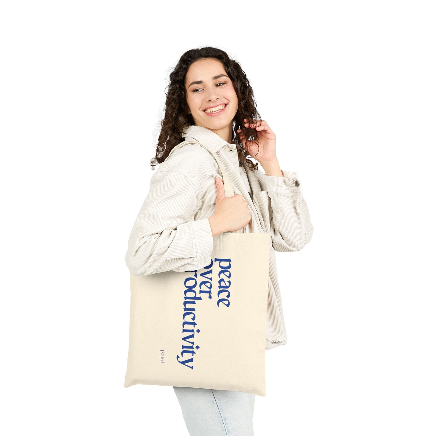 Peace over Productivity -  Soft Hustle Tote Bag, Eco-Friendly Tote, Reusable Grocery Bag, Motivational Canvas Bag, Gift for Her, Everyday Carryall