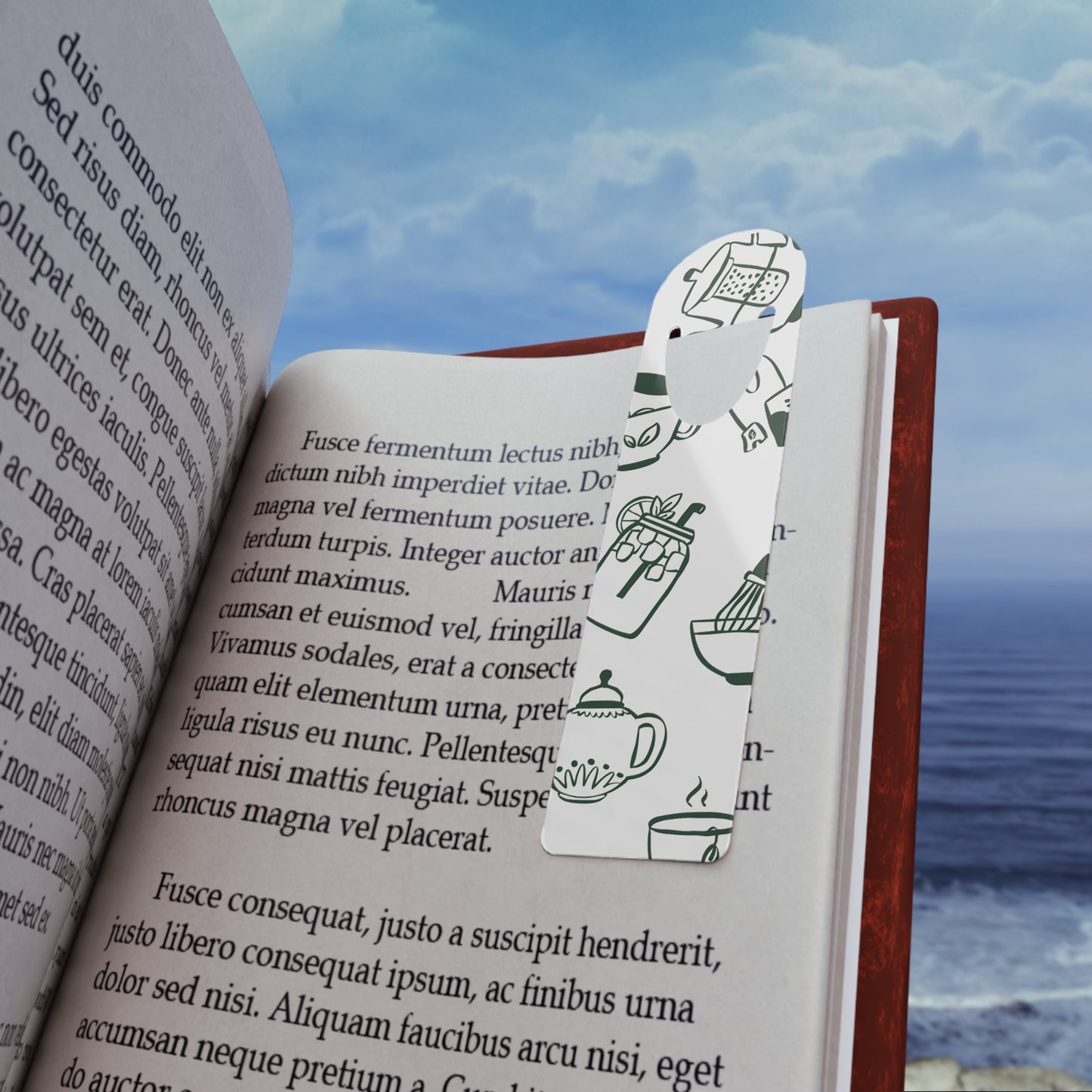 Stylish Metal Bookmark for Book Lovers, Tea & Coffee Design, Reading Accessory, Gift for Writers, Cozy Home Decor