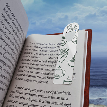 Stylish Metal Bookmark for Book Lovers, Tea & Coffee Design, Reading Accessory, Gift for Writers, Cozy Home Decor