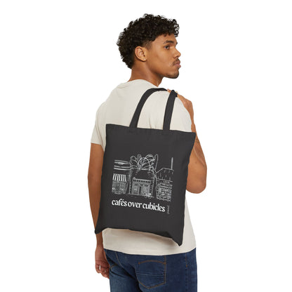 Cafes over Cubicles Tote Bag | Eco-Friendly Cotton Canvas Bag for Shopping, Beach, Travel, Gifts