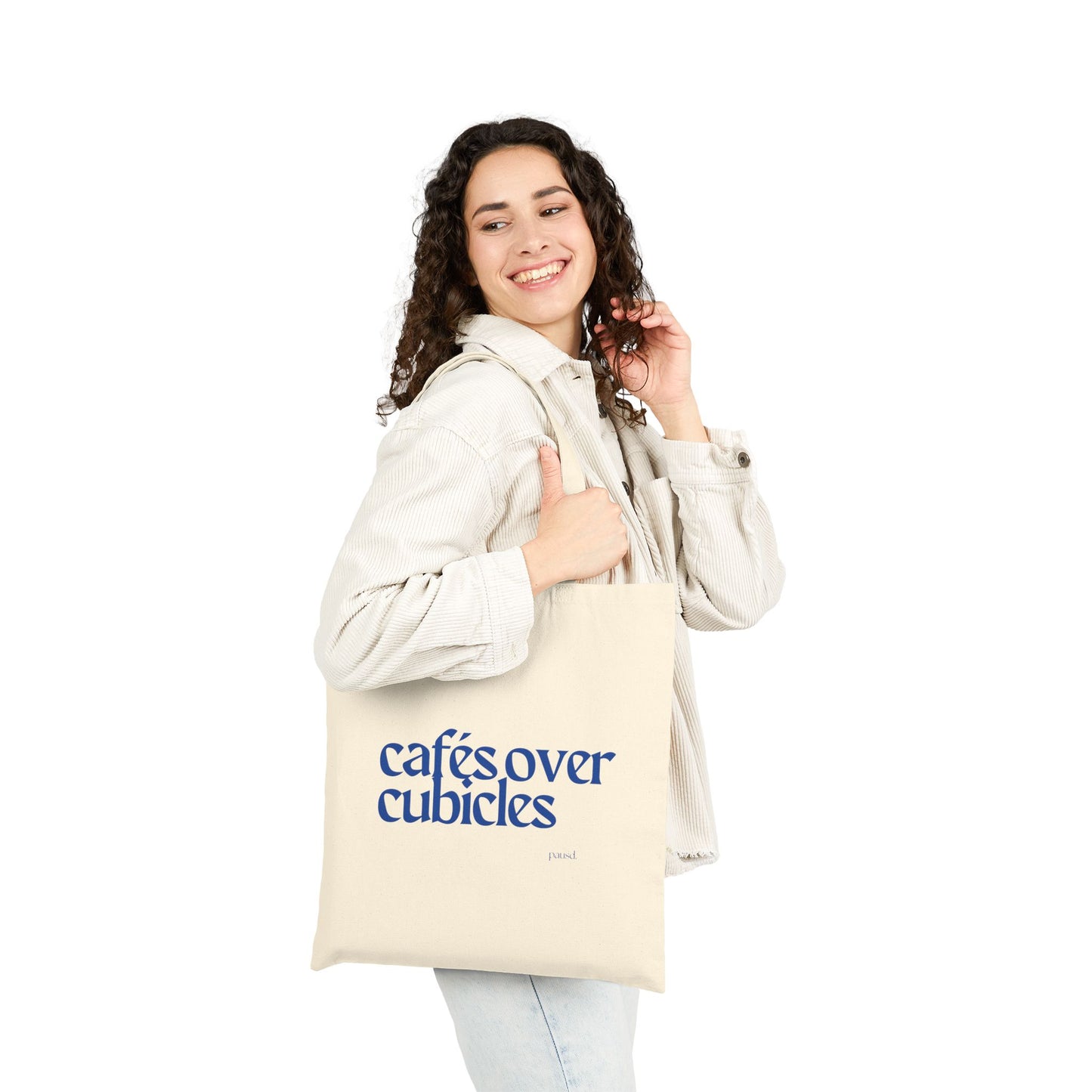 Cafes over Cubicles - Soft Hustle Tote Bag, Eco-Friendly Tote, Reusable Grocery Bag, Motivational Canvas Bag, Gift for Her, Everyday Carryall