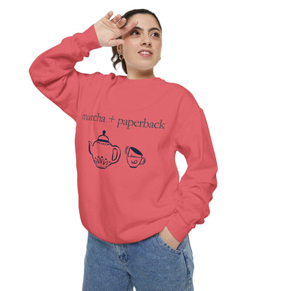 Matcha & Paperback Sweatshirt - Cozy Gift for Book Lovers, Perfect for Fall, Winter, Reading, Tea Enthusiasts, Casual Outfit