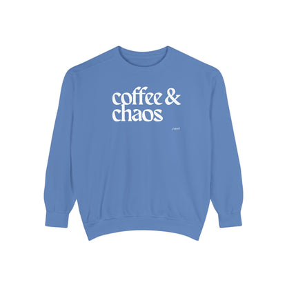 coffee and chaos in white | Unisex Garment-Dyed Sweatshirt