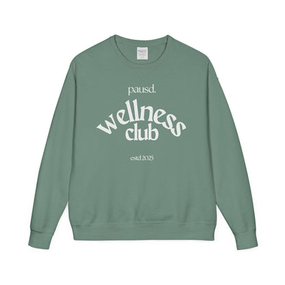 pausd Wellness Club in white Crewneck Sweatshirt | Unisex ComfortWash | Perfect for Self-Care Days, Casual Outfits, Gift for Friends